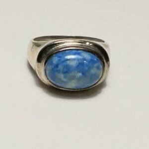 925 Silver Denim Blue Stone Sodalite Blue Agate? Ring Sz 8-1/2